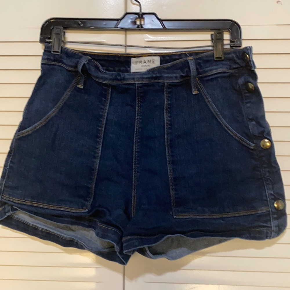 Frame High Rise Button Jean Shorts